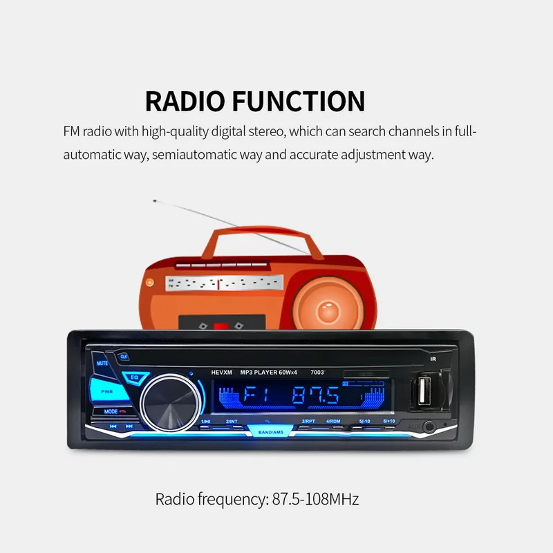 Стерео аудио плеер Автомобильный MP3-плеер Радио 1 Din Bluetooth 12V Кассетный рекордер в-тире Авто магнитола радио Новое поступление 7003