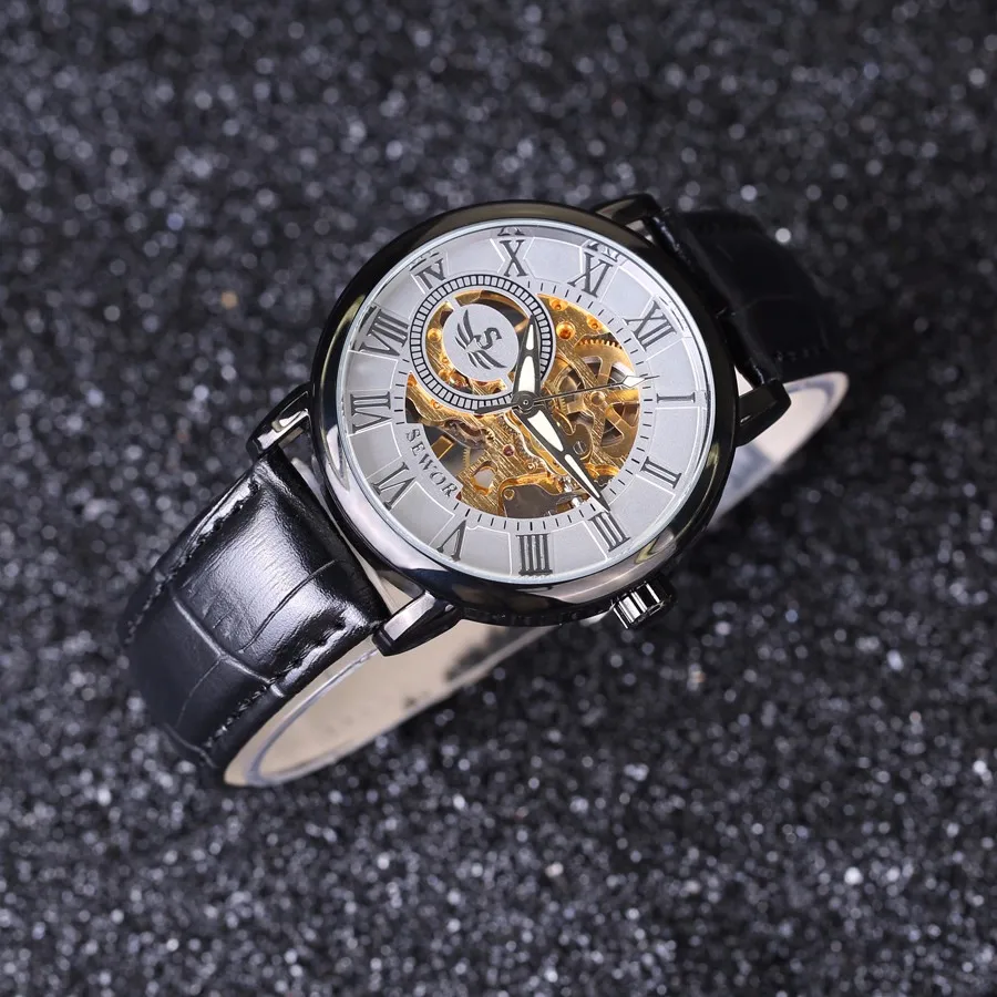 esqueleto mecânico de couro preto relógios de marca de luxo 2019