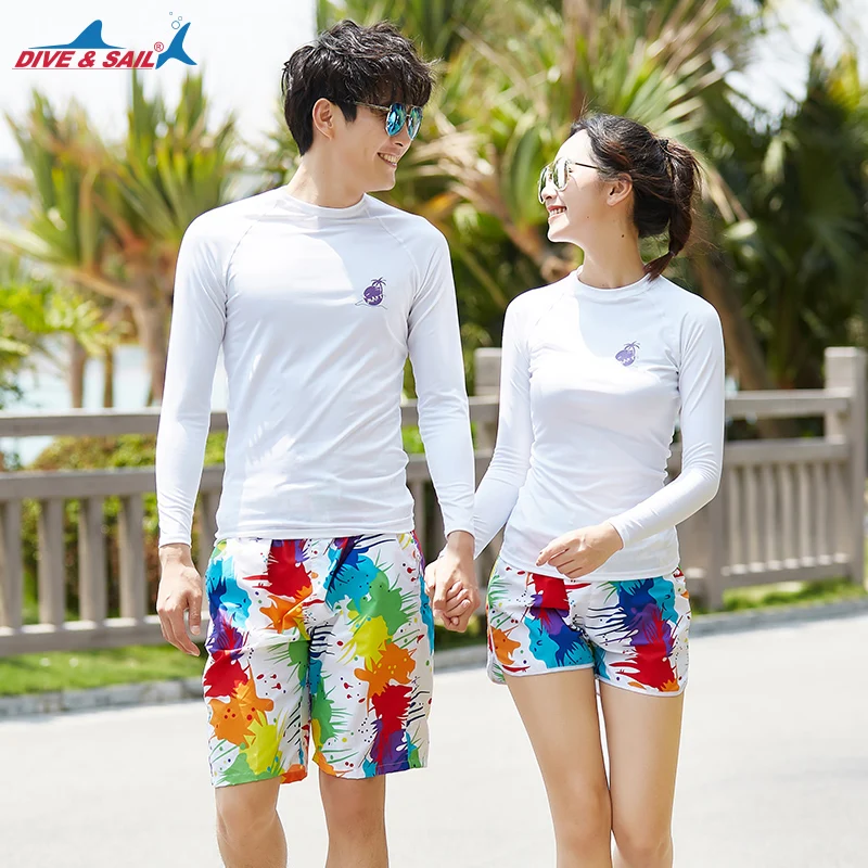 2 قطعة UPF 50 + الأشعة فوق البنفسجية حماية المايوه الشاطئ تصفح مجموعة طفح الحرس قميص و جذوع الرجال المرأة طويلة كم أعلى بِدل السباحة الرطب