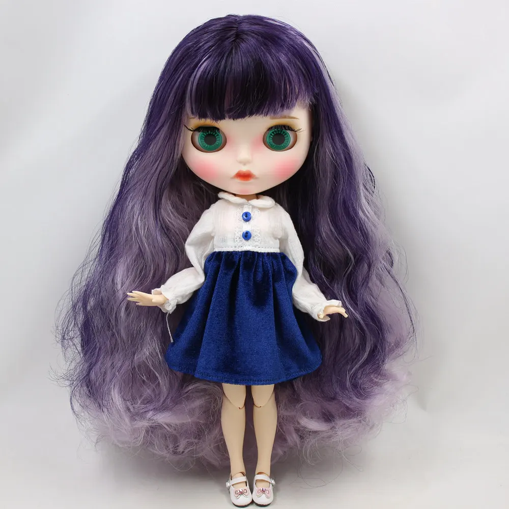 ICY Nude Blyth кукла для No. BL169/1049 фиолетовые смешанные волосы резные губы матовое лицо с