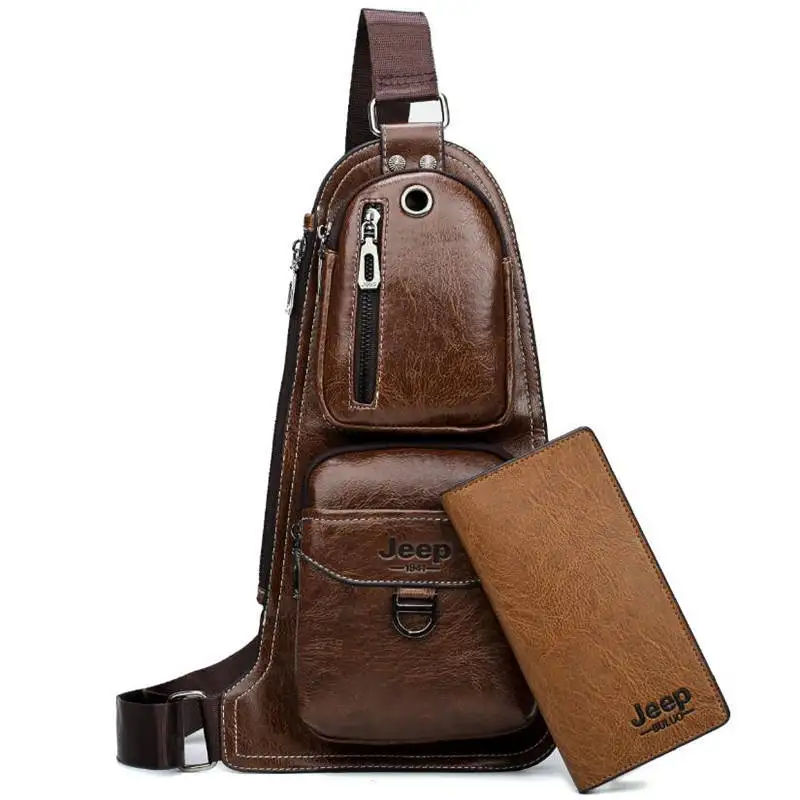 Мужские кросс-боди сумки на ремне jeep buluo, коричневая слинг-сумка, кожаная однолямочная сумка, брендовая нагрудная сумка через плечо, все сезоны - Цвет: 6196-8068 Khaki