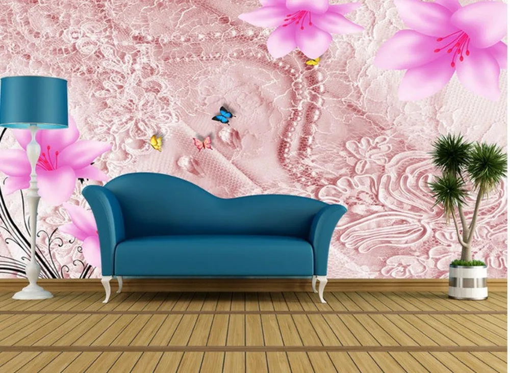 custom 3d wallpaper Modern minimalist lace lily backdrop wall 3d