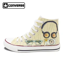 Дизайн Converse All Star ручной росписью обувь Для мужчин Для женщин популярные аксессуары Наушники очки Камера часы высокие холщовые кроссовки