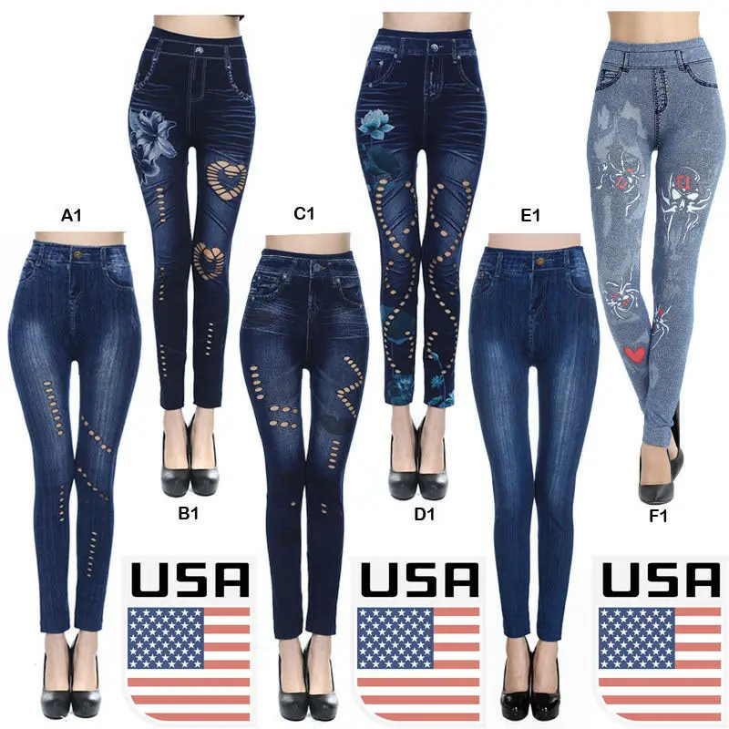 

Fashion Jeggings Jeans Look Printed Leggings YOGA Women's Pants Stretchy Skinny