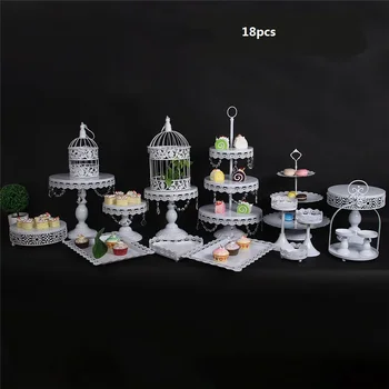 

18 pcs White Wedding Decoration Baby Show Dessert Tray 3 Tier Cupcake Cake Stand Set