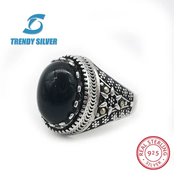 

silver 925 fine jewelry man rings men accessories turquoise gemstone natural onyx agate wholesale TRENDY SILVER