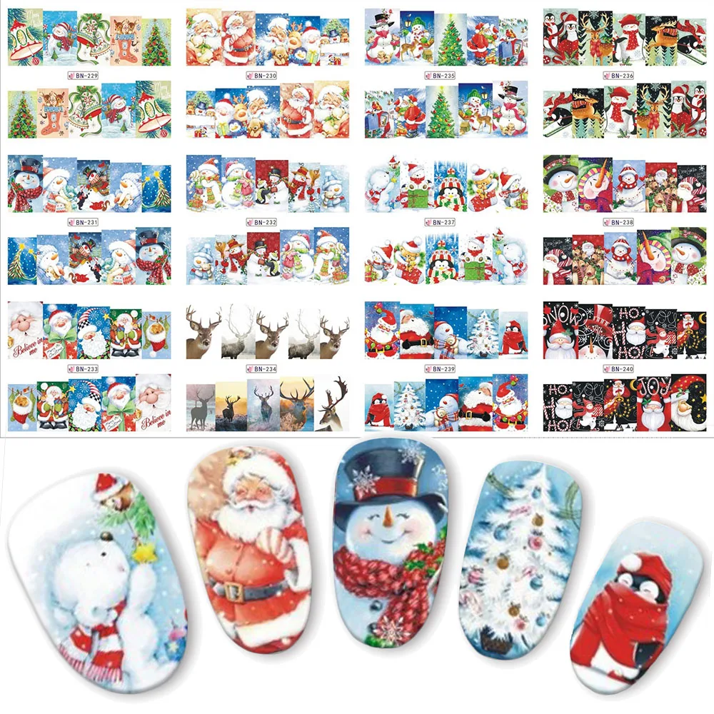 

12pcs/lot Nail Art Sticker Christmas Winter Snowman Pattern DIY Nails Decorations Tips Nail Care Decals BN229-240