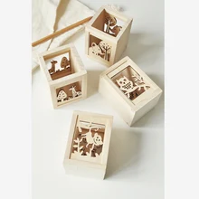 JIANWU Lovely cartoon pen container wooden hollowed pen holder Desktop hosting kawaii