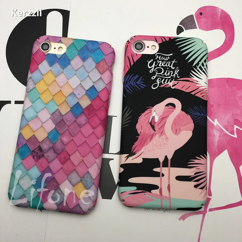 

Kerzzil Beautiful Flamingo Mermaid scales Phone Case For Iphone 7 6S Plus Frosted Hard Case Cover For iPhone 6 6S 7Plus Cases