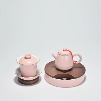 

Fashion Pink Color Glaze Ceramic Porcelain Unique Tea Tray Home Chinese Tea Set Accessories Oolong Teacup Saucer Household Item