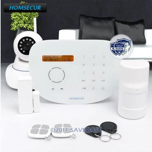

HOMSECUR Wireless&wired GSM RFID SMS Autodial Home Alarm System with IP Camera+Touch Panel+SOS Intercom