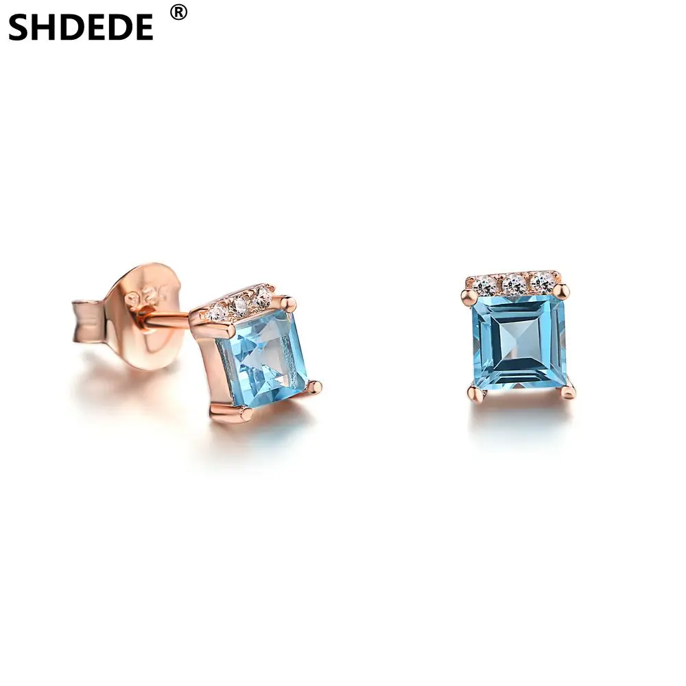SHDEDE серьги из стерлингового серебра 925 пробы с голубым топазом натуральный