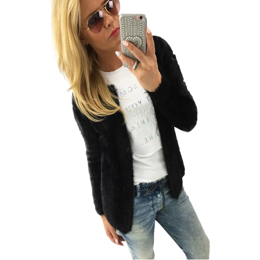 

2019 New Women Autumn Winter Warm Fleece Sweaters Jackets Ladies Fashion Long Sleeve Solid Slim Jacket Coat Cardigan Plus Size