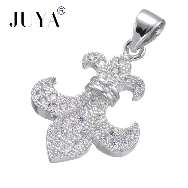 

Copper Zircon Silver Color Hot Fashion Fleur De Lis Pendant Lily Charms For Jewellery Making diy breloque Pendentif Femme