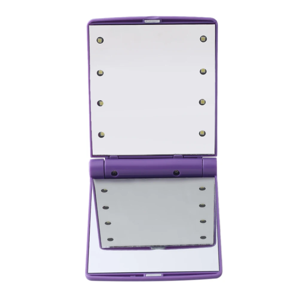 Карманы зеркало для девочек Портативный Макияж косметическое зеркало складное 2 карманах зеркало с 8 светодиодный свет лампы фиолетовый инструмент для макияжа