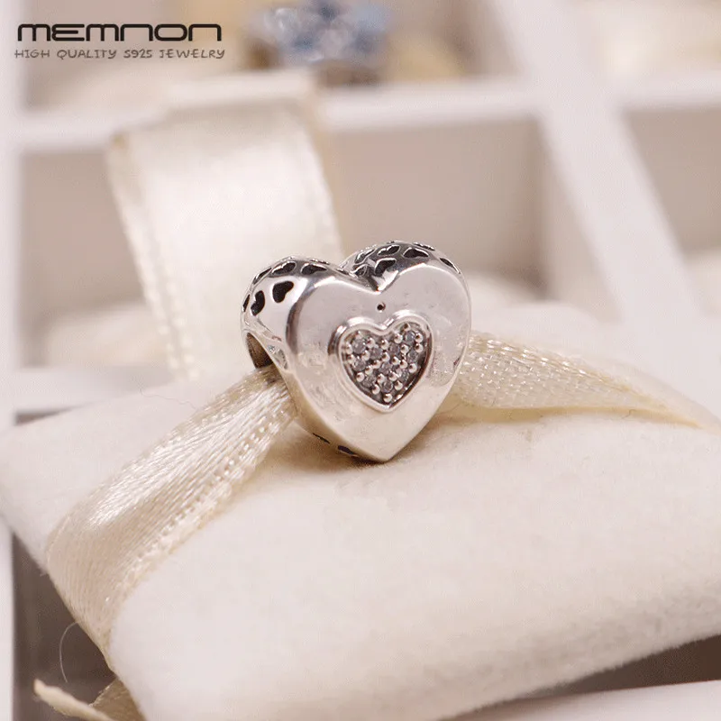 

2018 New autumn collection heart Charms 925 sterling Silver fit beads Bracelet Necklace charm DIY for women Memnon Jewelry