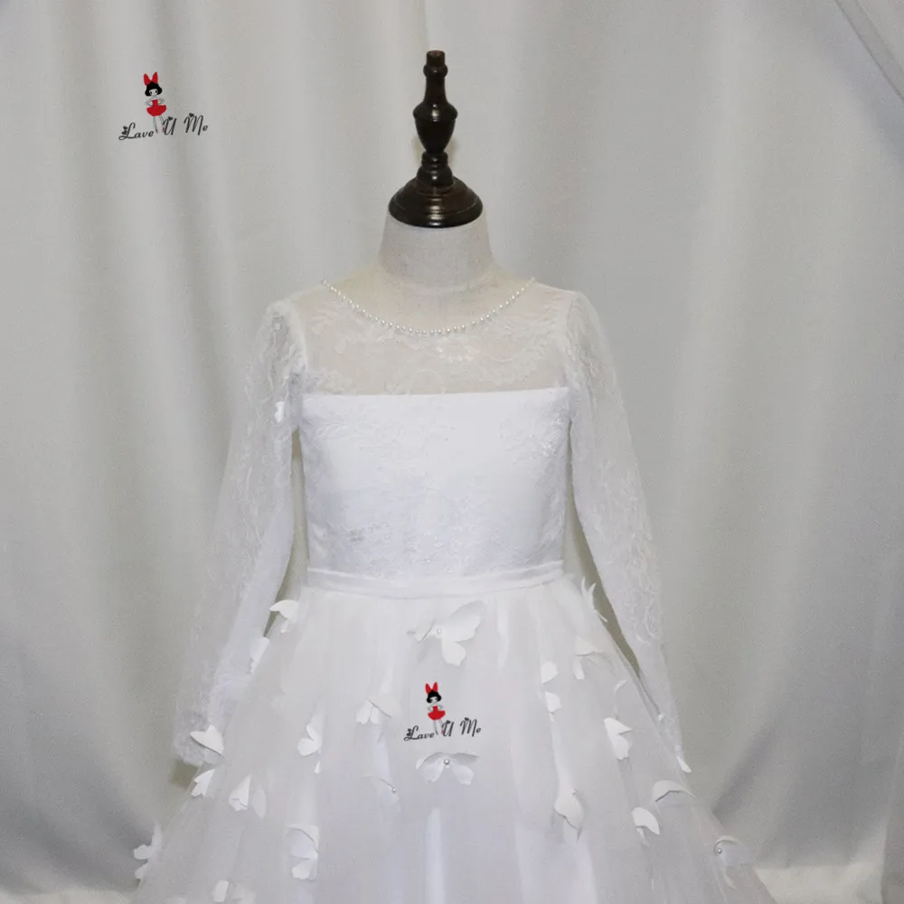 Белые Платья с цветочным принтом и бабочкой для девочек на свадьбу, кружевное пышное платье, бальное платье для маленьких девочек, vestidos