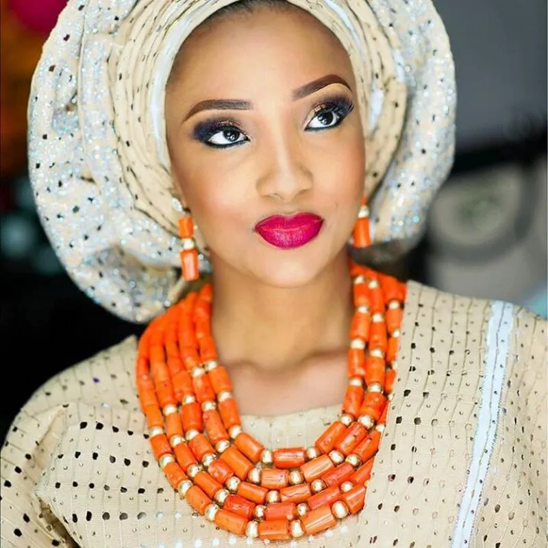 Свадебный костюм африканские золотые драгоценности набор белое ожерелье Нигерия бусы слоев ювелирный набор для невесты женщин - Окраска металла: Светло-желтый, золотистый цвет