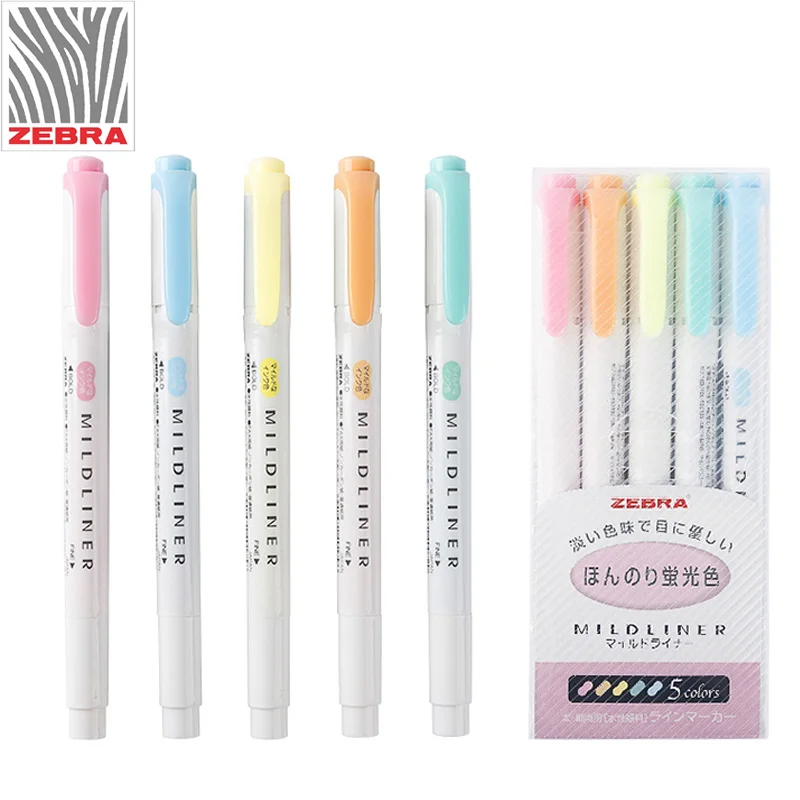 

Top Branded Zebra MildLiner Highlighter Marker Double-Sided Round Toe/Oblique WKT7 3/5 Colors Absorted Office and School Supply