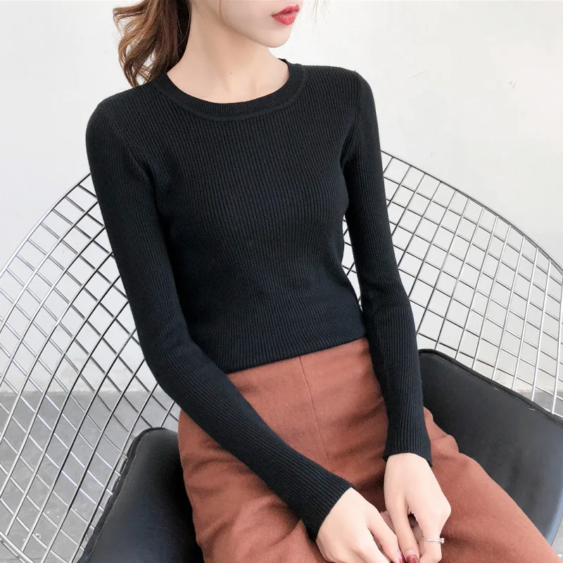 2019 Autumn Winter Ribbed Women Pullovers Sweater O-Neck Knit Office Lady Basic Sweaters Jumper Stretchy Bottoming Shirt Tops 2019 Autumn Winter Ribbed Women Pullovers Sweater O-Neck Knit Office Lady Basic Sweaters Jumper Stretchy Bottoming Shirt Tops