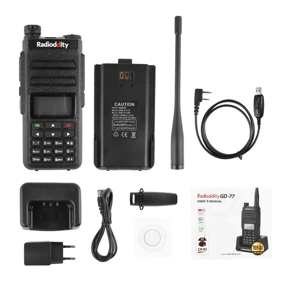 Digital Two Way Radio Radioddity GD-77 Dual Band Dual Time Slot Walkie Talkie Motrobo Tier 1 Tier 2 Transceiver DMR with Cable