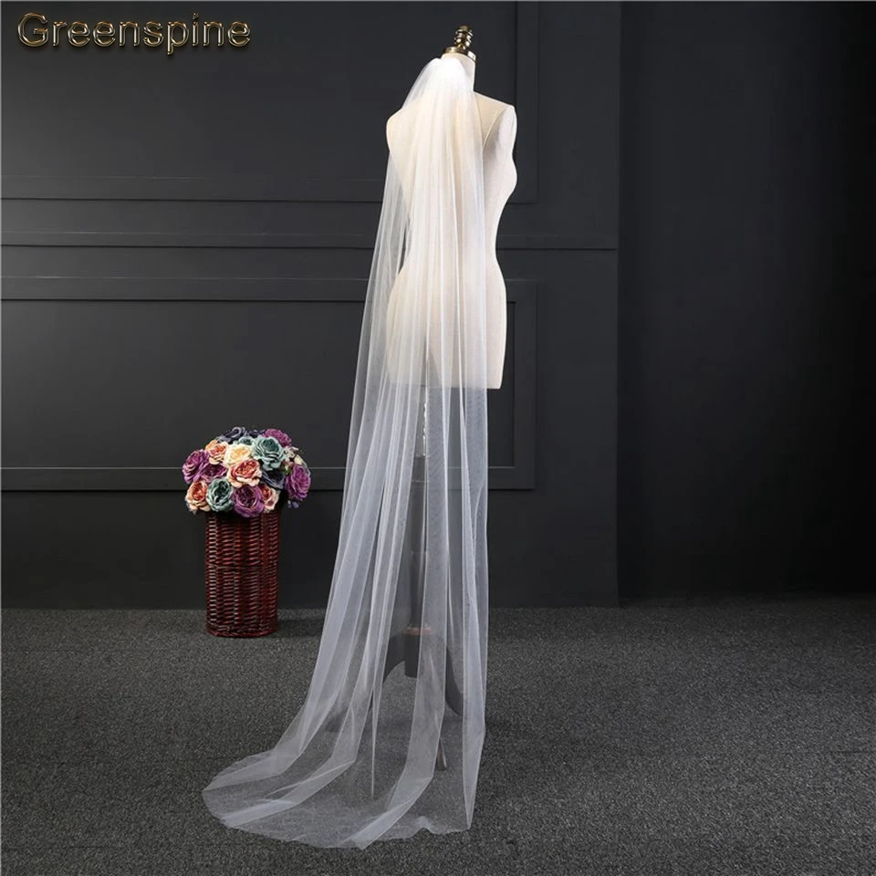 

Greenspine Cheap 2m White Long Bridal Veils Cut Edge One Layer Simple Wedding Veils with Comb Wedding Accessories