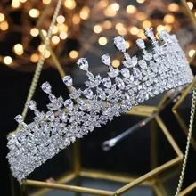 Calidad Улучшенный de la boda dama de honor nupcial hoja cubicos Zirconia ninas blanco plateado zircon tiara corona