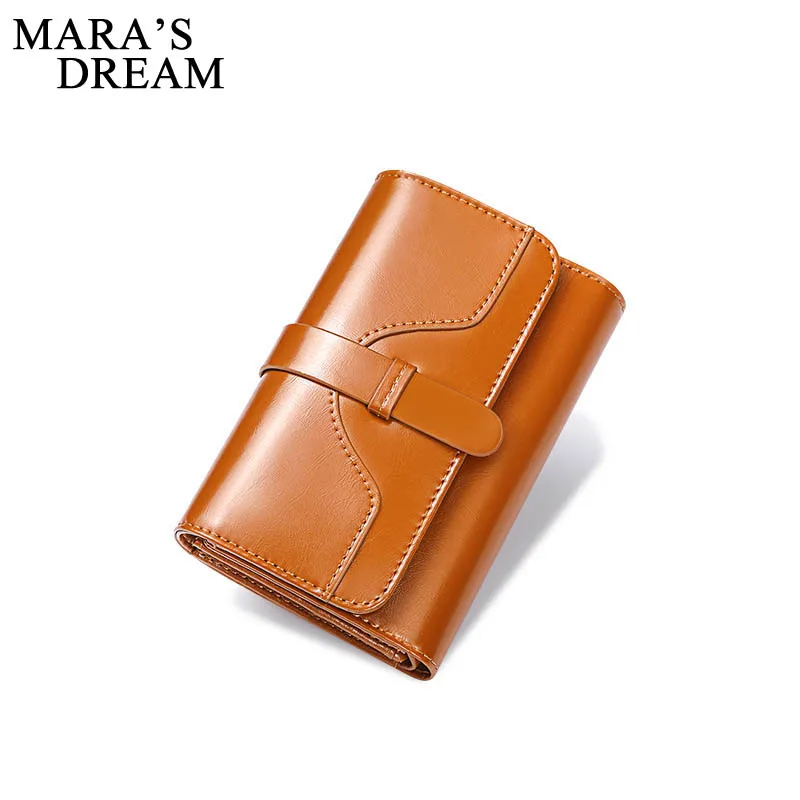 

Mara's Dream Wallet Female Genuine Oil Leather Women Wallets Solid Color Short Hasp Small Wallet Women Purse Card Holder Wallets