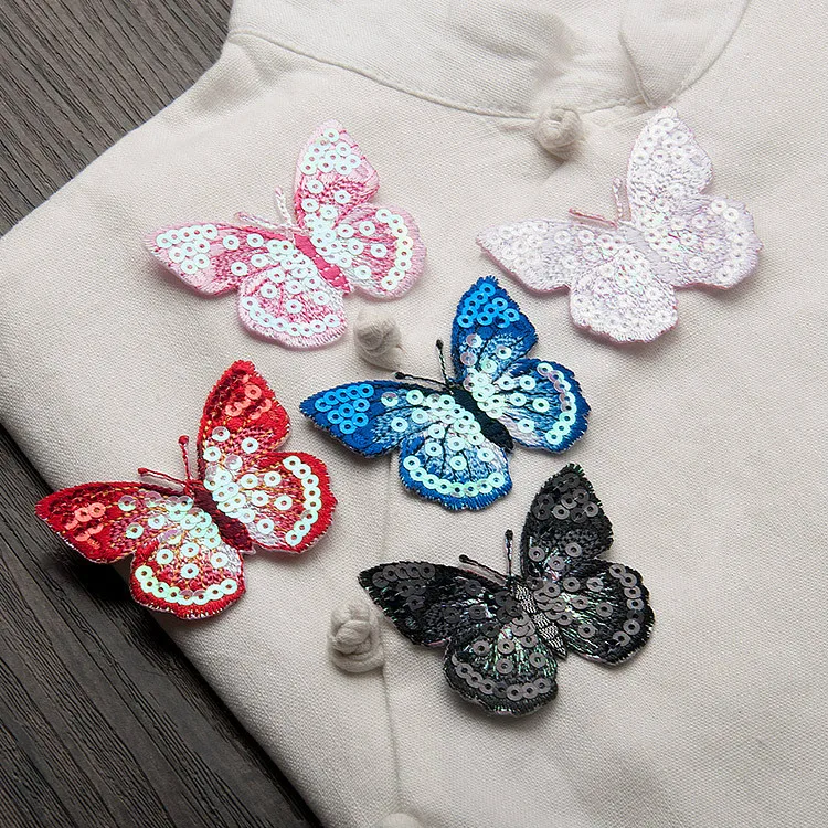 

2Pcs/lot Fashion Sequins Embroidery Cloth Butterfly Clothes Patch Hole Applique Ethnic Handmade DIY Decorative Accessories