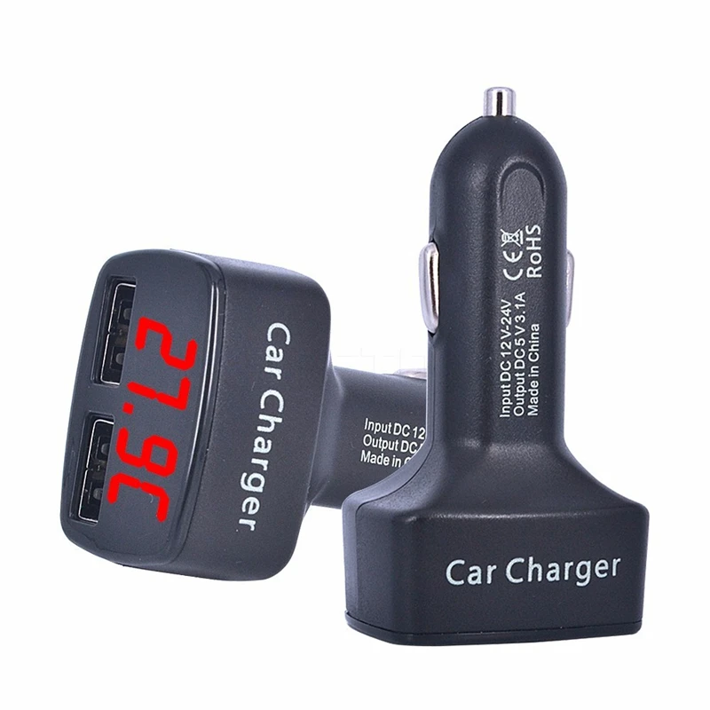 

Newest Car Charger Dual DC5V 3.1A USB with Voltage/temperature/Current Meter Tester Adapter Digital Display