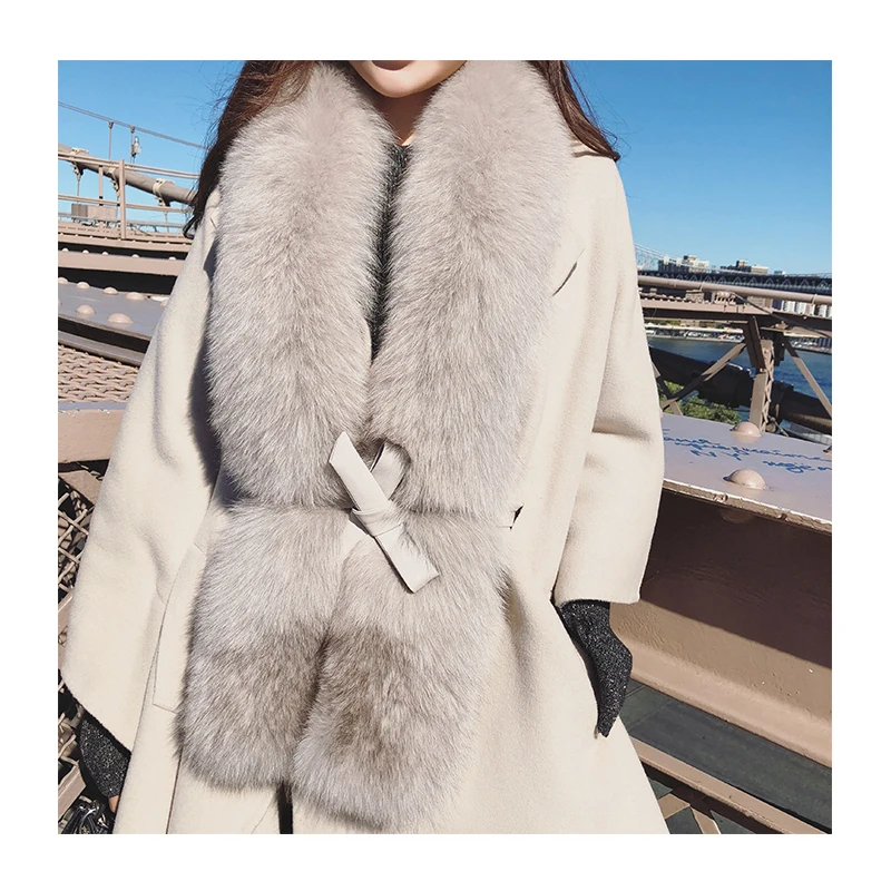 

rf0211 Autumn Winter New Fox Fur Collar Cloak Handmade 100% Double Woolen Coat High Street cashmere Cloak