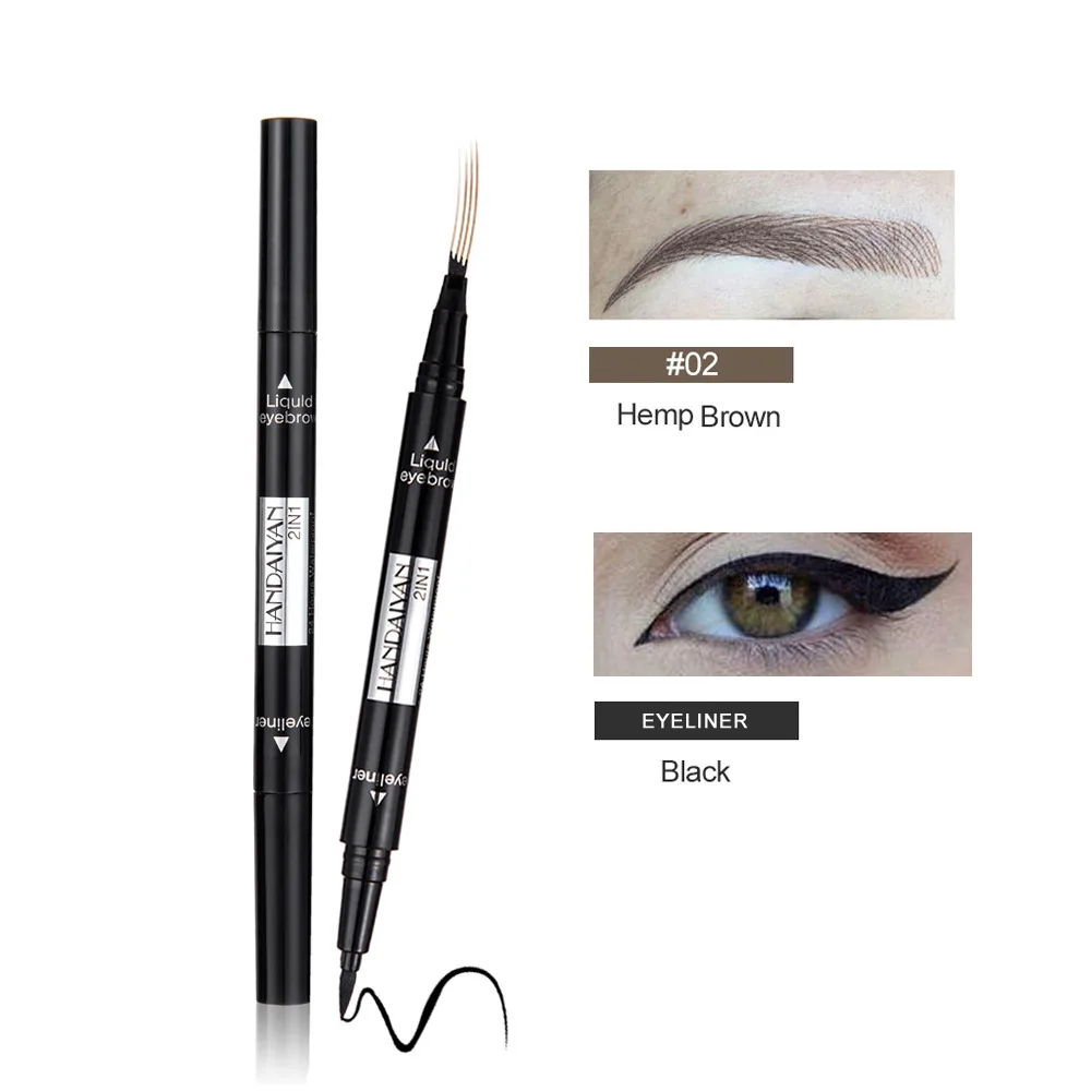 2019New Eyeliner Micro Eyebrow Pencil Double-Headed 4 Paw Microblading Fork Tip Eyebrow Pen Black Liquid Eyeliner For Eye Makeup