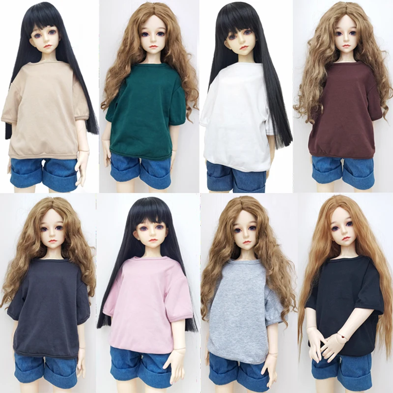 Кукольная одежда, футболка, однотонная, простая, белая, черная, розовая, короткая рубашка, подходит для 1/3, 1/4, 1/6, BJD, рубашки, куклы, аксессуары