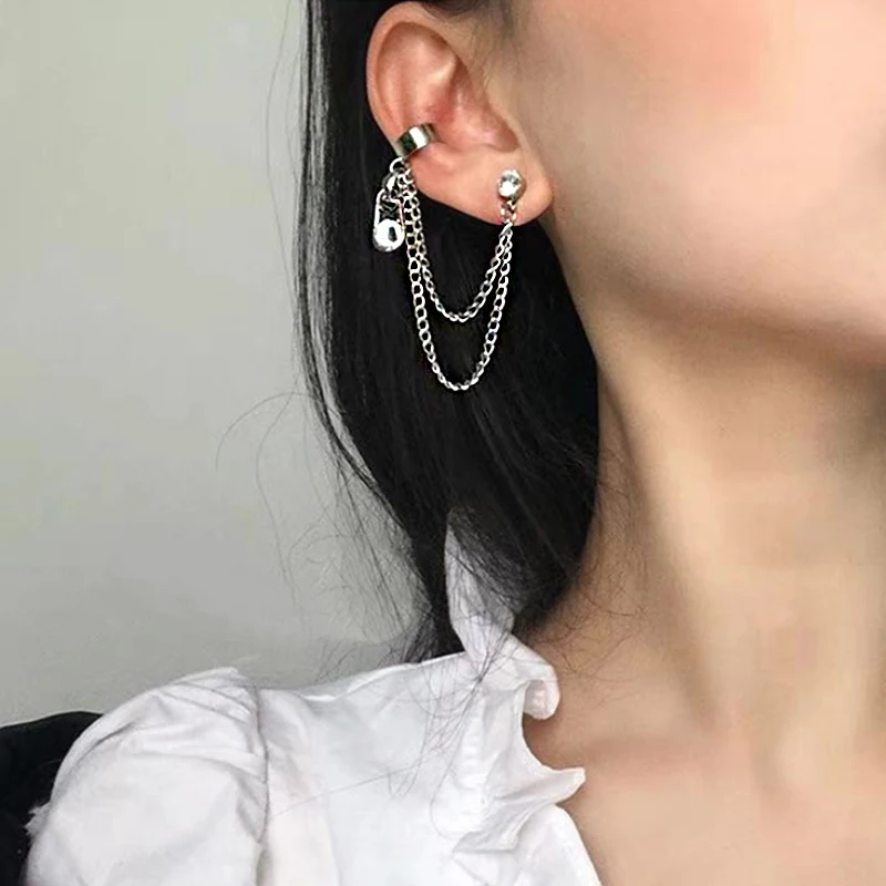 Chain Punk Cross Crystal Exquesite Unique Earrings Black Seaside Wedding Zipper 1PC High Quality Tassel Beautiful Long | Украшения и