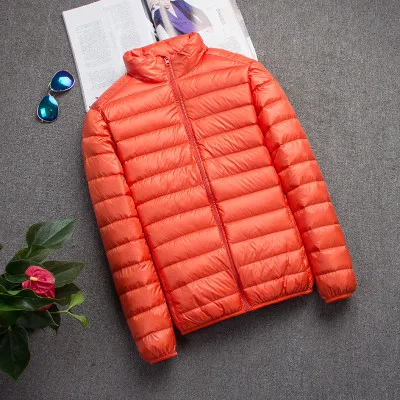 Бренд, Осень-зима, легкий пуховик, мужская мода, с капюшоном, короткий, большой, ультра-тонкий светильник, молодежное, тонкое пальто, пуховики - Цвет: orange