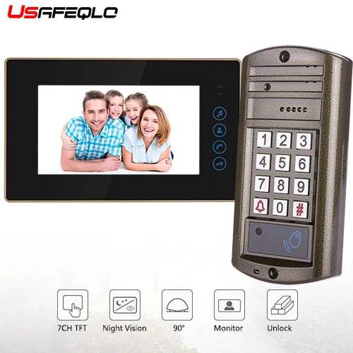 Проводной " цветной экран монитор видео домофон система наружная RFID дверная камера Поддержка Электрический механический замок - Цвет: BLACK -BROWN