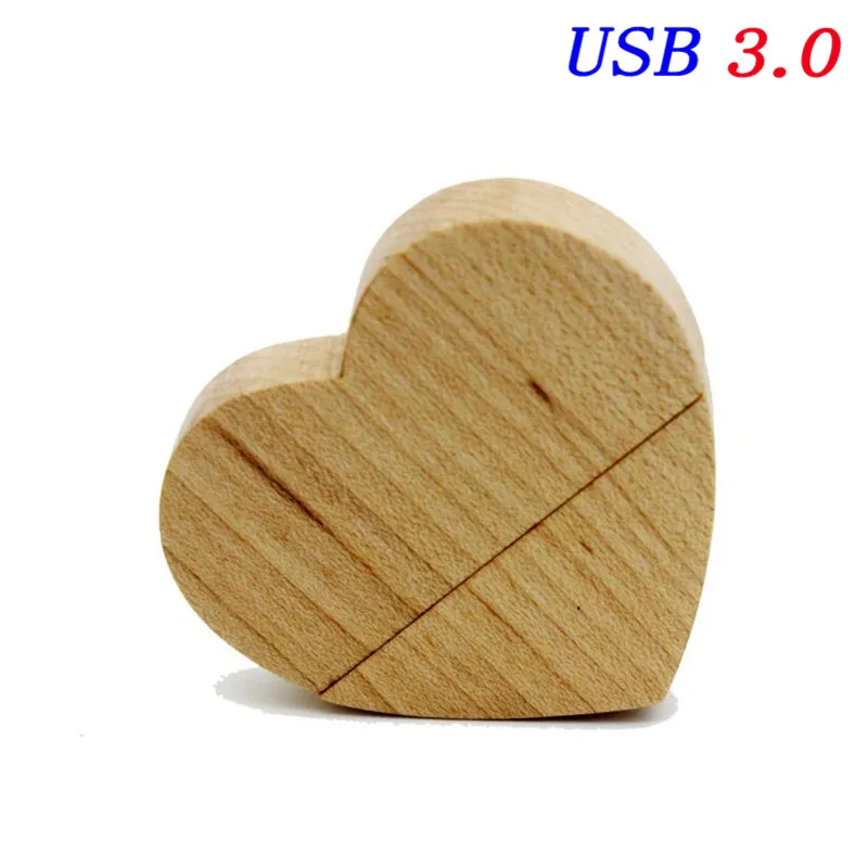 JASTER USB 3,0 USB флеш-накопитель с деревянным сердцем+ упаковочная коробка, флешка, 4 ГБ, 8 ГБ, 16 ГБ, 32 ГБ, логотип, Заказная фотография, свадебный подарок - Цвет: Maple