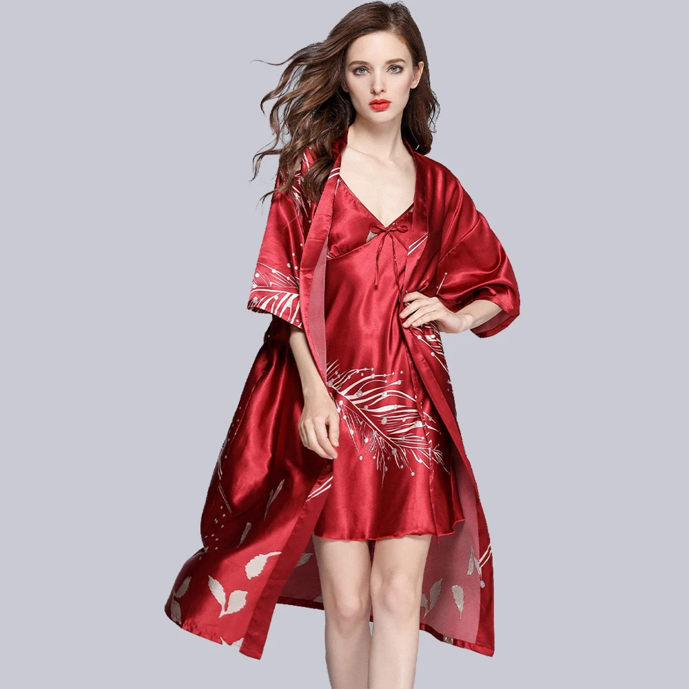 

Sexy Women Robe Gown Sets Ladies Sleepwear Silky Bathrobe Bride Wedding Robe Sets Sleeprobe 2PC Dressing Gown