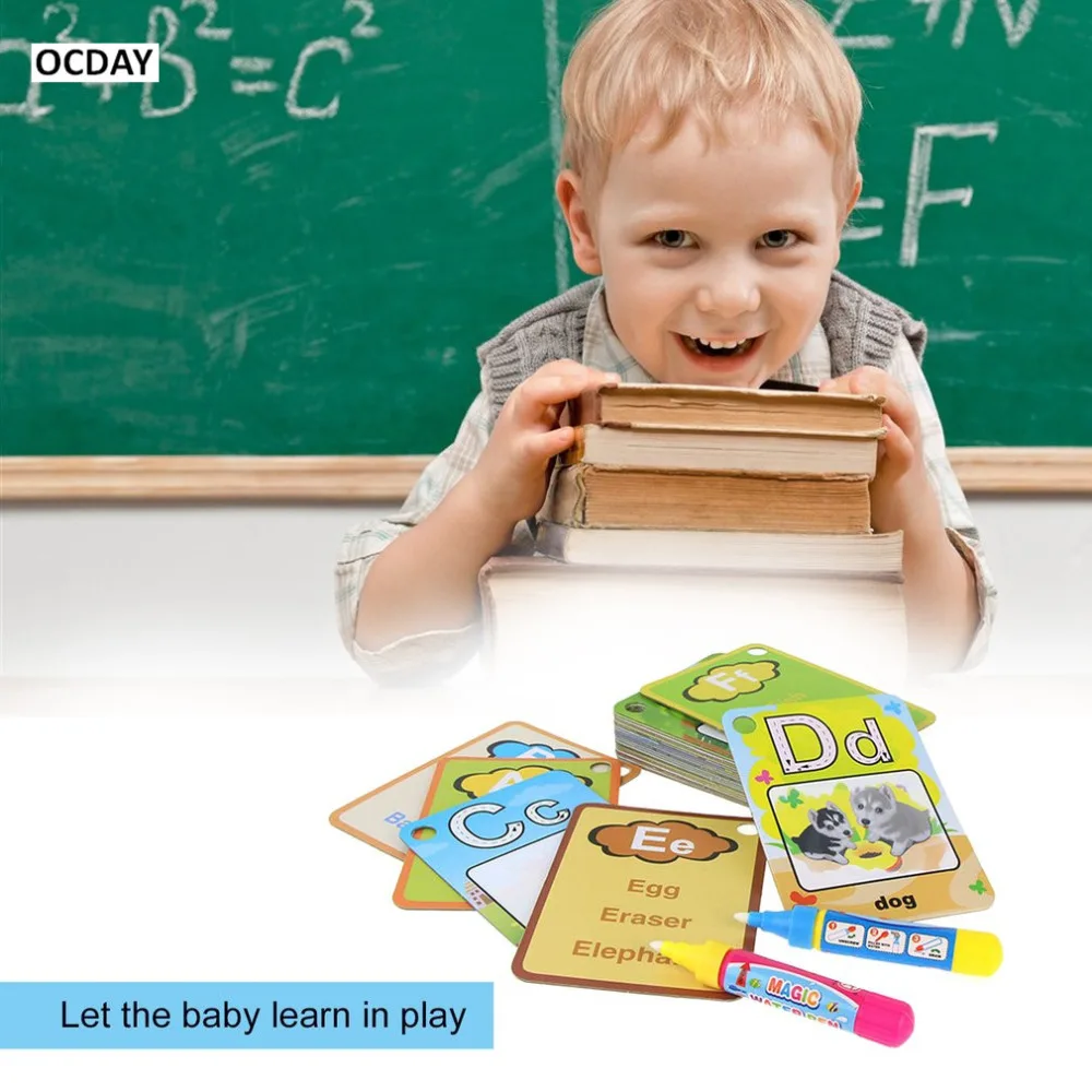 Hot ! OCDAY Children 26 Letters 3D Early Education Cognitive Puzzle Cards Water Painting Graffiti Drawing Board Colouring