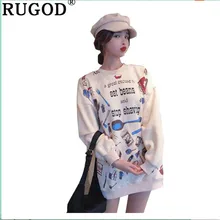 RUGOD корейский Забавный принт длинный свитер Женская мода уличная о-образный вырез длинный рукав пуловер весна милые толстовки Harajuku