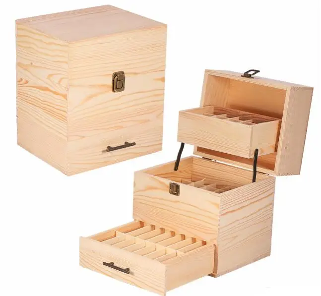 

3 Layers Wooden Storage Box Carry Organizer Storage Box Essential Oil Bottles Aromatherapy Container Metal Lock Jewelry Treasure