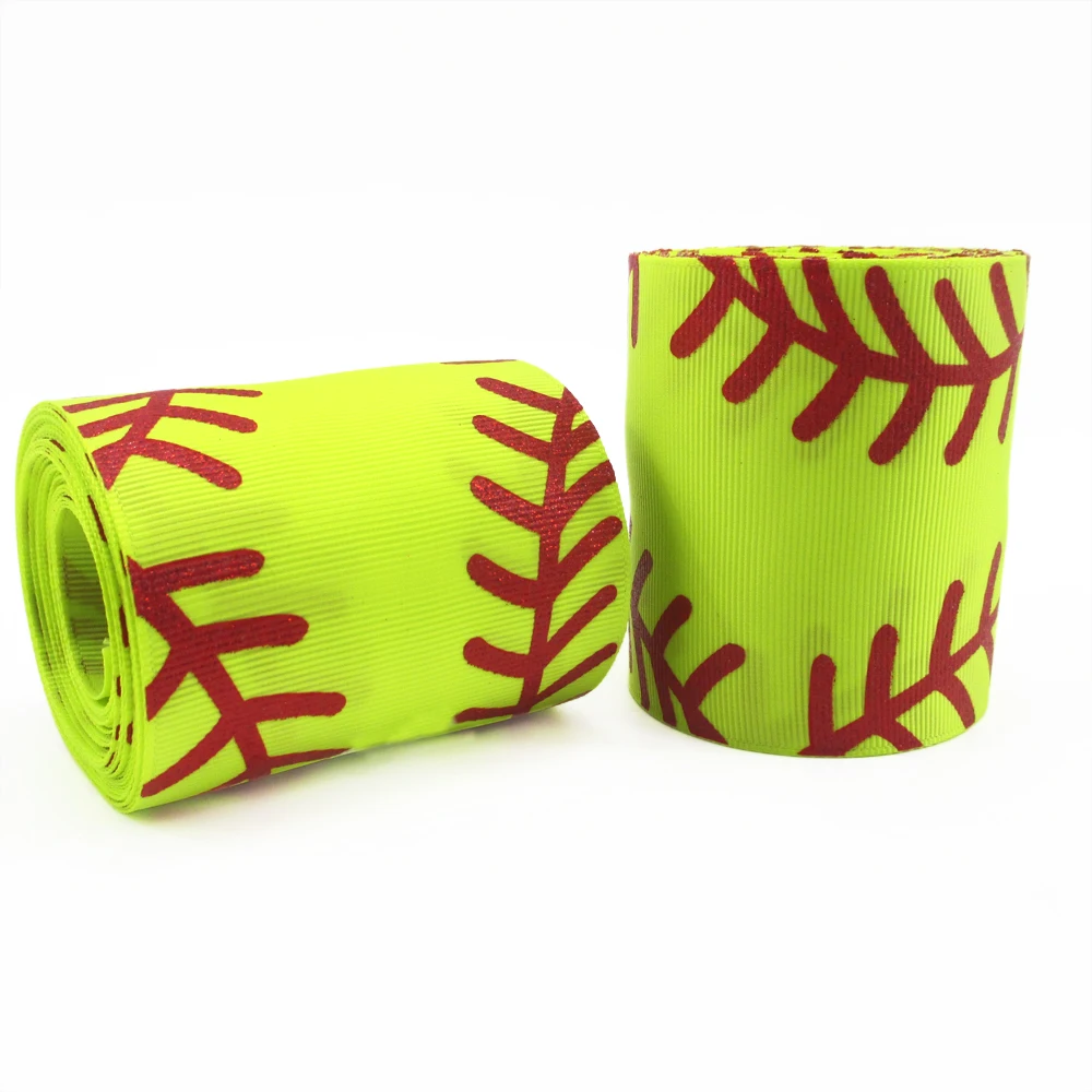 

david angie 3" 75mm Softball Baseball Tennis Printed Sports Glitter Grosgrain Ribbon Tape 5 Yards,DIY handmade materials,5Yc1030