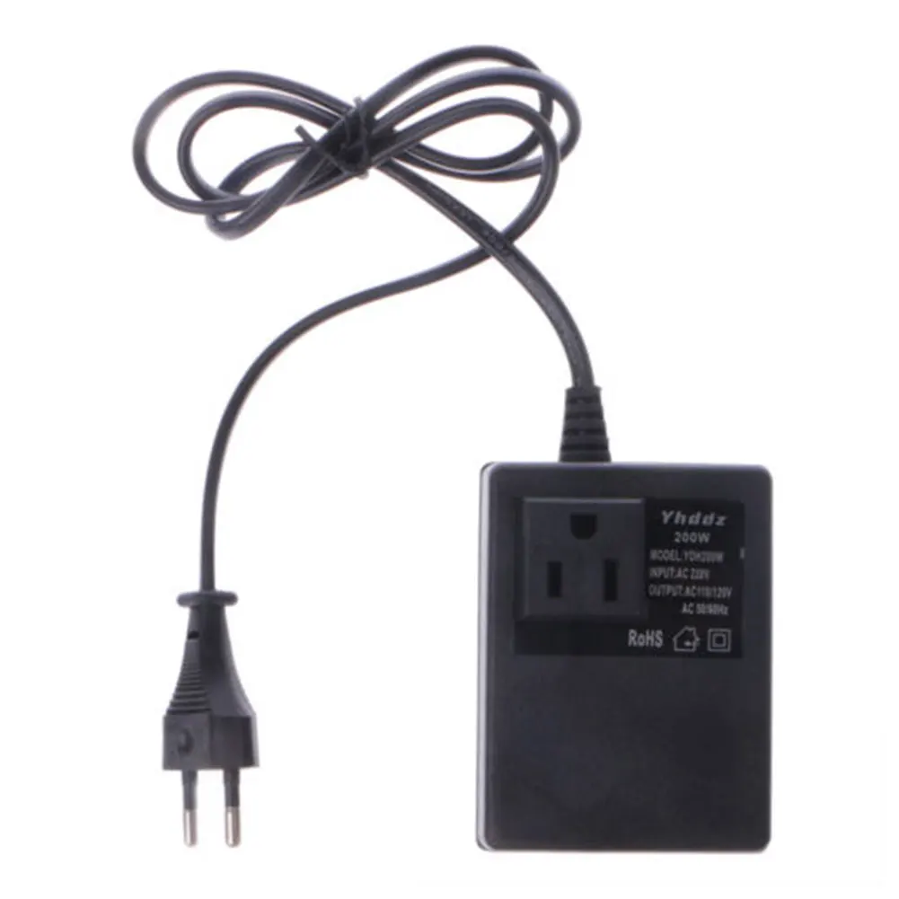 

Blk Plastic 200W 220V to 110V Step Down Transformer Travel Voltage converter EU Plug Power Adapter