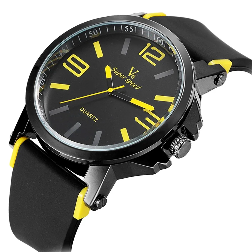 

Men Top Sport Brand V6 Big Dial Watch Big Face Quartz Silicone Band Watches Mens Sports Male Wristwatch New Designer Style