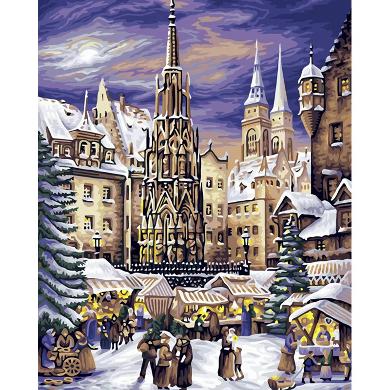 

Castle snow scene Hand Made Paint High Quality Canvas Beautiful Painting By Numbers Surprise Gift Great Accomplishment