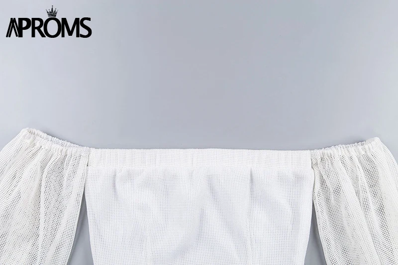 Aproms белые сетчатые топы с открытыми плечами винтажные открытые женские майки с рукавом-фонариком повседневные летние топы