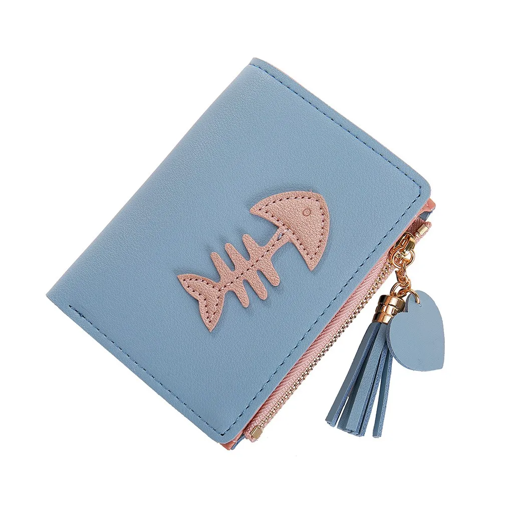 

Women Ladies Simple Fish Bone Pattern Coin Purse With Tassel Fringe Heart Small Wallet Pocket Money Pouch Zipper Female Card Key