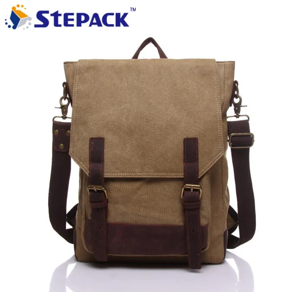 

High Quality Canvas Vintage Crazy Horse Leather Casual Men Backpack Unisex Shoulder Bags For Lady Rucksack WMB0181