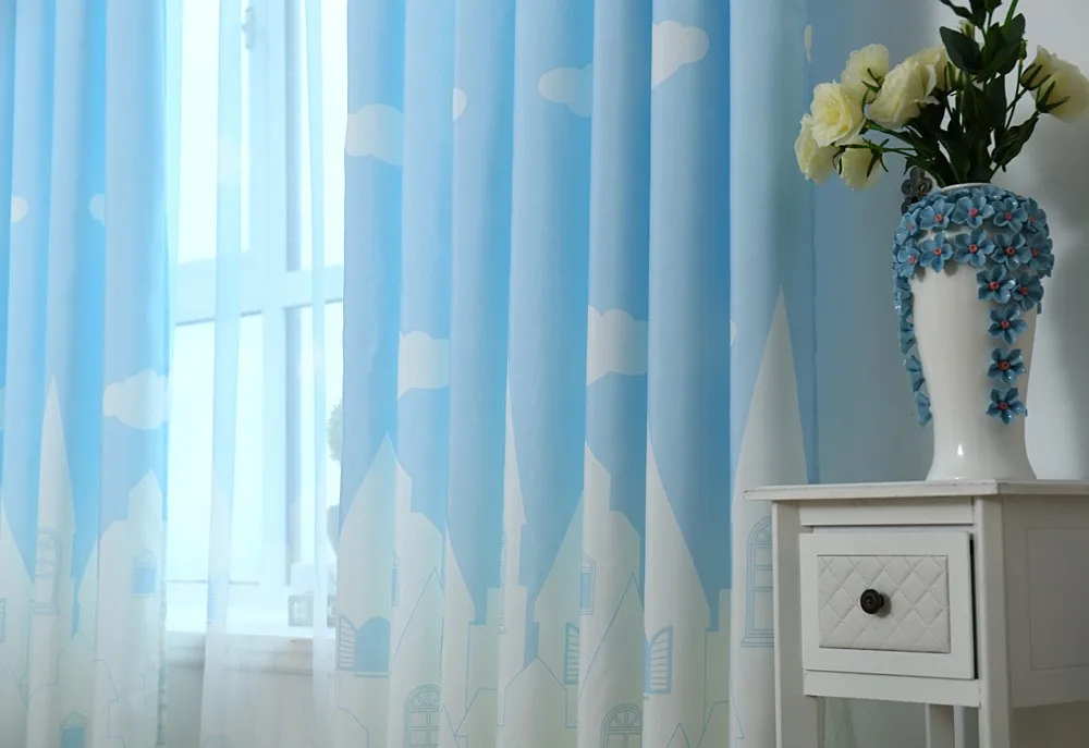 Прекрасный мультфильм замок облако узор законченные затемненные шторы для детей гостиная спальня панельные шторы wp126#30
