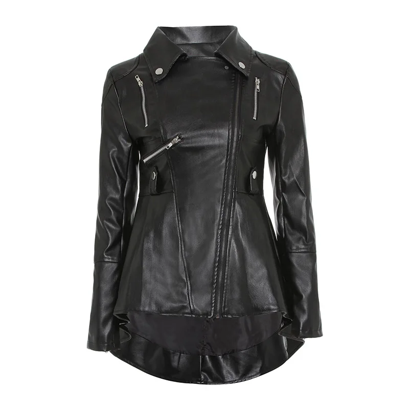 Черный PU кожаная куртка мотоцикла Для женщин Осень Топ Лидер продаж верхняя одежда молнией Прохладный Slim Фитнес женский гот Повседневное